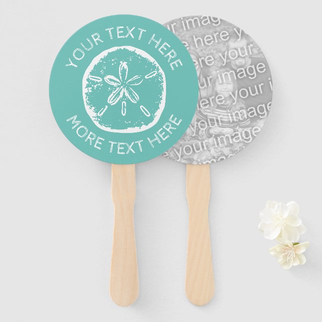 Leque Foto da festa de casamento da praia com areia e dó (Frente e Verso)