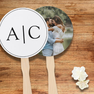 Leque Foto de Casal com Monograma Branco Clássico Elegan