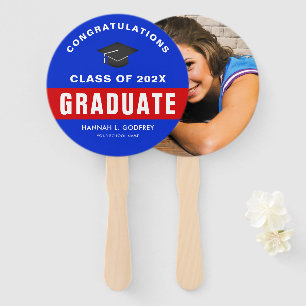 Leque Foto de Parabéns de Graduação Vermelha e Azul