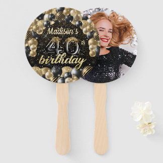 Leque Foto Dourada do aniversário de 40 anos de luxo