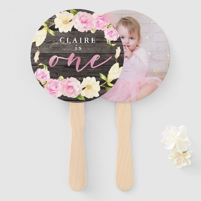 Leque Foto personalizada do partido Rustic Floral Girl p (Frente e Verso)