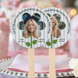 Leque Foto Personalizada Graduado Flor Listras Azuis