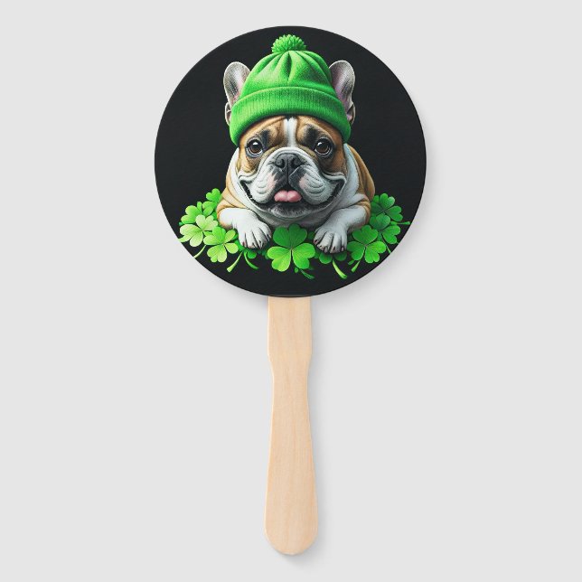 Leque French Bulldog St. Patrick's Day Kleeblatt Glück (Frente)