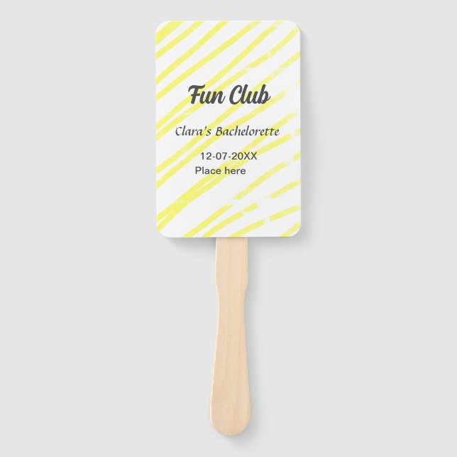 Leque Fun Club bachelorette party yellow lines backgroun (Frente)