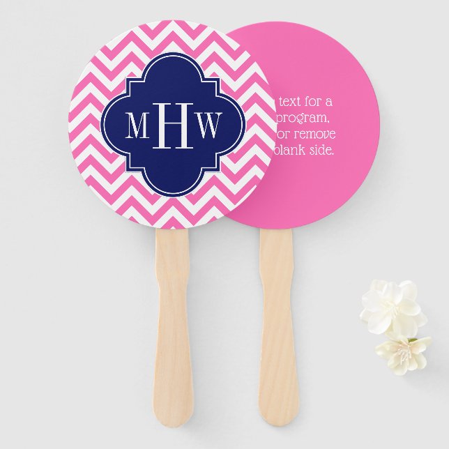 Leque Fundo do DIY Whevron ZigZag Azul 5c Monograma (Frente e Verso)