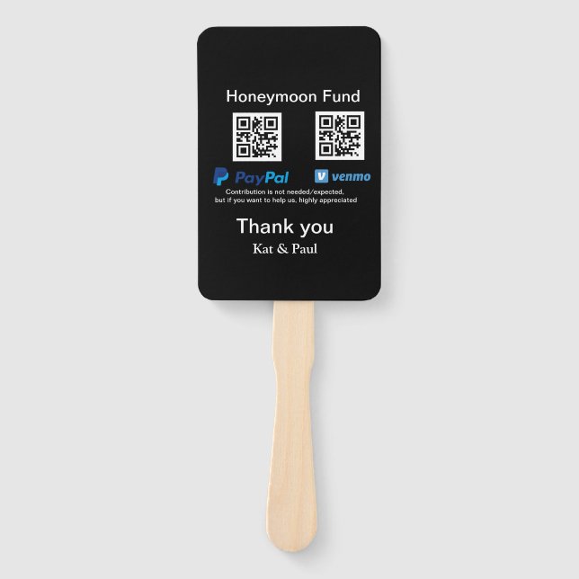 Leque Fundo Honeymoon PayPal Venmo obrigado de código QR (Frente)