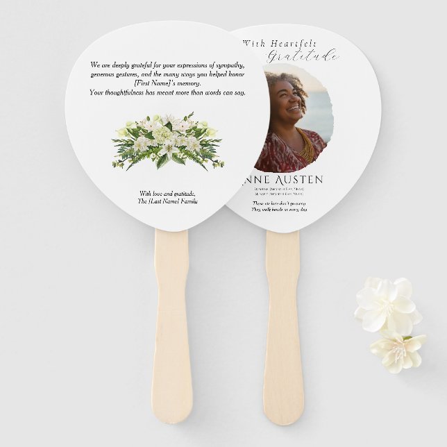 Leque Funeral Thank You Fan – With Gratitude (Frente e Verso)