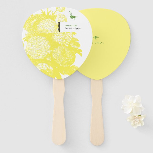 Leque Garden Beile Toile Cheerful Yellow Party Fan (Frente e Verso)