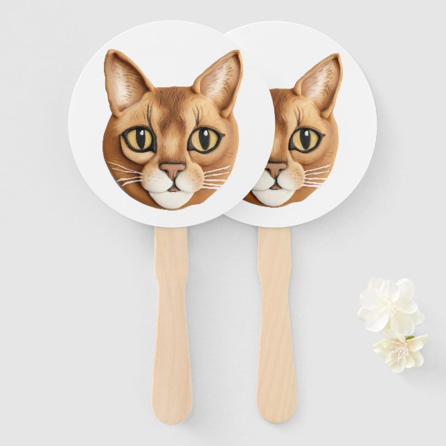 Leque Gato Abissínio Inspirado em 3D (Frente e Verso)