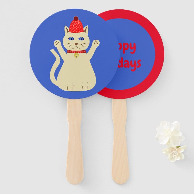Leque Gato de Natal Bonito Personalizado (Frente e Verso)