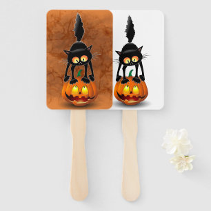 Leque Gato Halloween Caricatura Assustada na Pumpkin