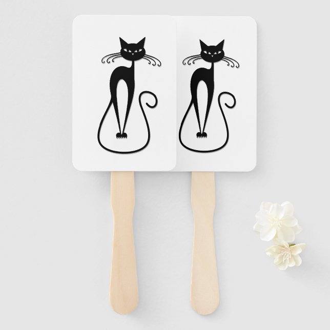 Leque Gato preto magro e caprichoso (Frente e Verso)
