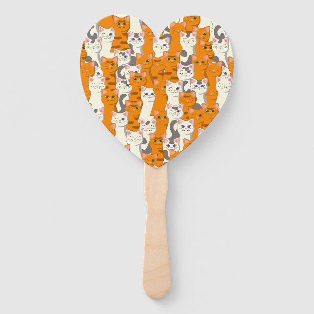 Leque Gatos brancos e gengibres padrão olhos verdes olho (Frente)