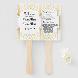 Leque Gatsby White Art Deco Weding Program Fan