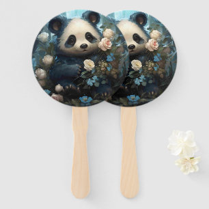 Leque Gentil Urso Panda Entre Rosas Selvagens