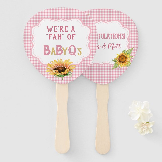 Leque Girassóis Country Xadrez Gingham Rosa BabyQ (Frente e Verso)