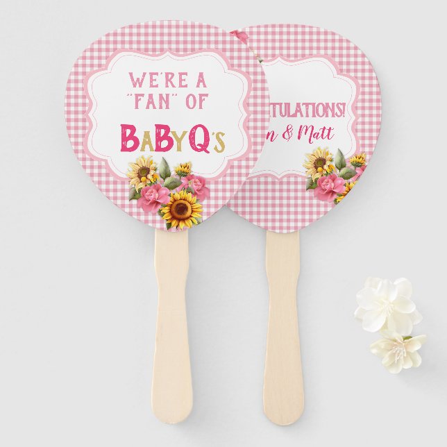 Leque Girassóis do País Rosas Xadrez Gingham Rosa BebêQ (Frente e Verso)