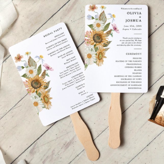 Leque Girassol Elegante (Elegant Sunflower Wildflower Watercolor Hand Fan by Painted Paperie
)
