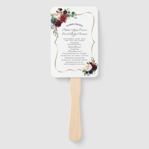 Leque Glam Merlot Marinho Blue Floral Weding Program