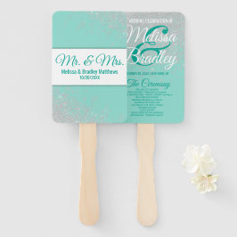 Leque Glam White Glitter Sparkles Teal Wedding Programs