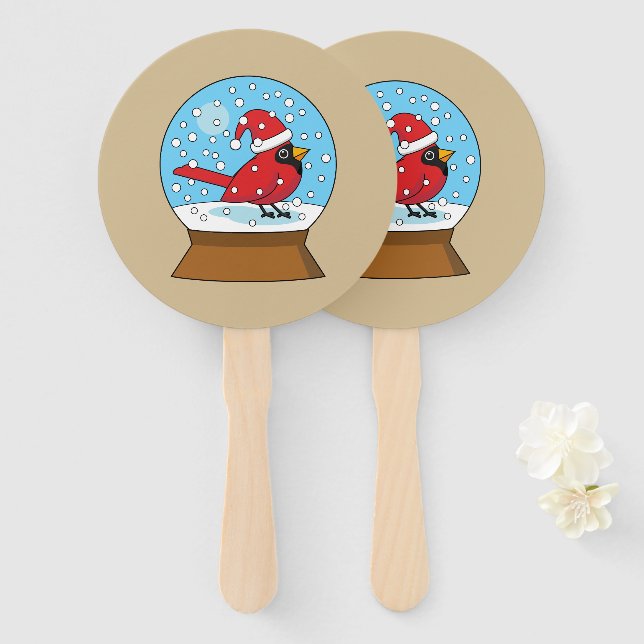 Leque Globo de Neve com Cardeal Vermelho Bonito (Frente e Verso)