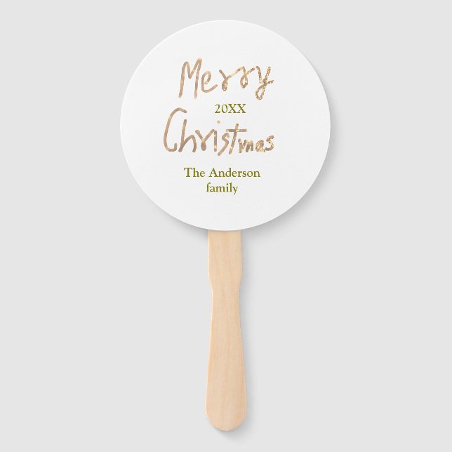 Leque Golden glitter merry christmas add family name yea (Frente)