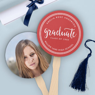 Leque Graduação com Letra Vermelha e Listras Brancas em 