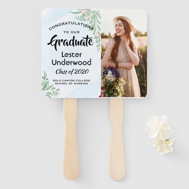 Leque Graduação de Boho Dusty Blue Eucalyptus (Frente e Verso)