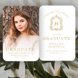 Leque Graduação de Foto Branca Dourada Monograma