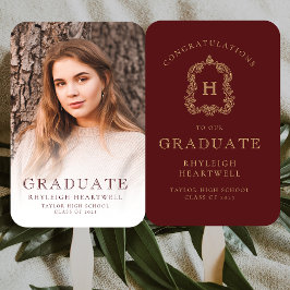 Leque Graduação de Fotos Dourada Monograma Burgundy