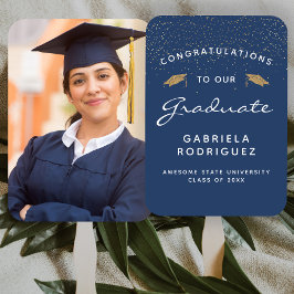 Leque Graduação Dourada Azul Escuro Personalizada