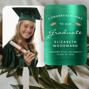 Leque Graduação Dourada Metálica Verde Personalizada