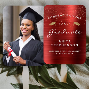 Leque Graduação Dourada Metálica Vermelha Personalizada