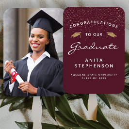 Leque Graduação Dourada Personalizada da Borgonha Branca
