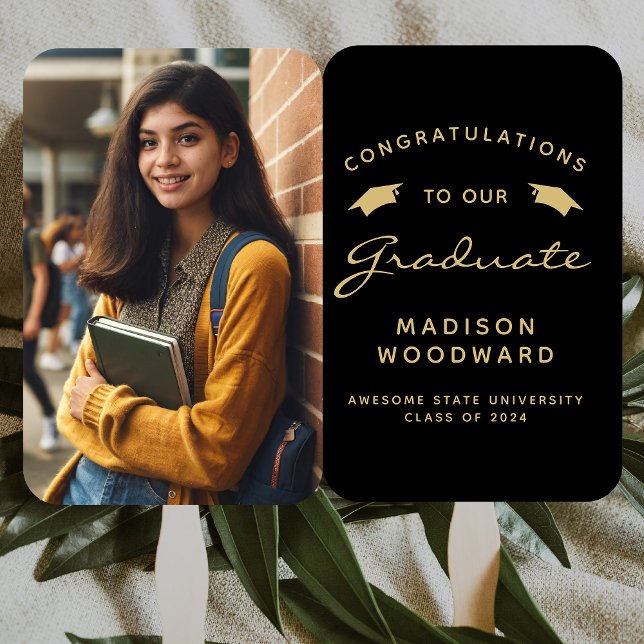 Leque Graduação Dourada Personalizada de Foto em Preto e (Criador carregado)