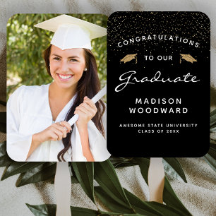 Leque Graduação Dourada Preta de Foto Personalizada