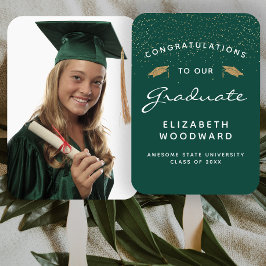 Leque Graduação Dourada Verde Verde-Escuro Personalizado