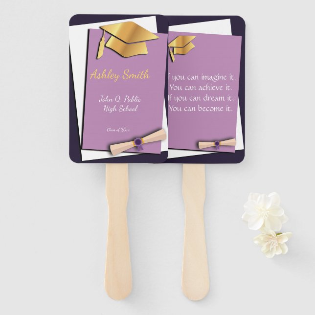 Leque Graduação elegante de roxo doce (Frente e Verso)