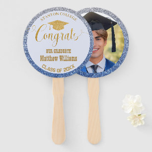 Leque Graduação Foto do Formando Azul e Dourado Moderno