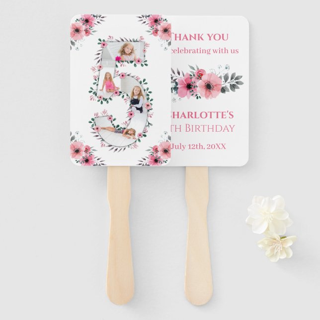 Leque Grande 5 Birthday Rapariga Fotografia Collage Flor (Frente e Verso)