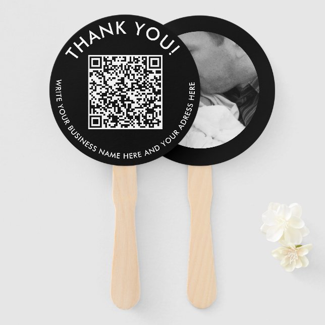 Leque Gratidão Moderna Código QR de Varredura Site Preto (Frente e Verso)