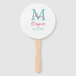 Leque Grava o nome do formando monograma verde rosa azul