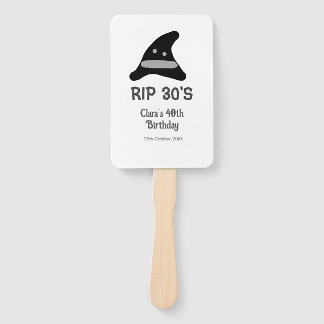 Leque Gray black RIP 30's 40th birthday witch hat hallow (Frente)