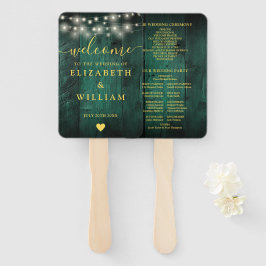 Leque Green String Lights Rustic Wood Weding Program