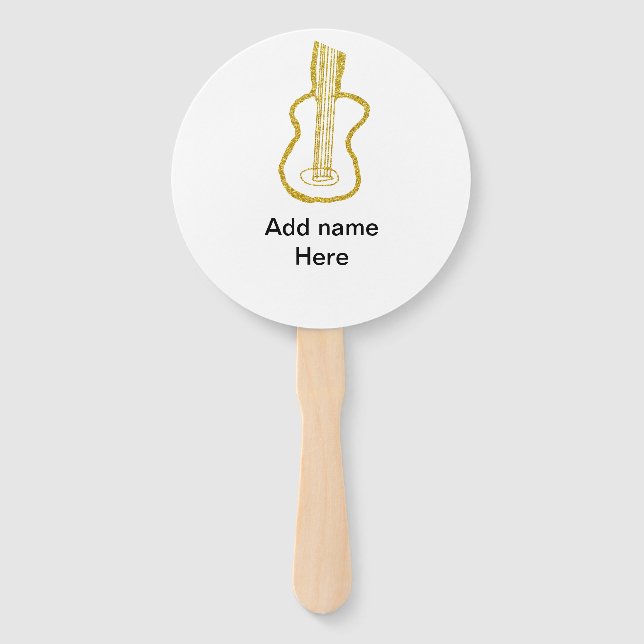 Leque Guitarra acústica com brilho dourado adicionar nom (Frente)
