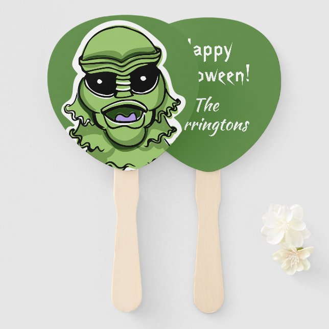 Leque Halloween Criação personalizada de texto manual co (Frente e Verso)