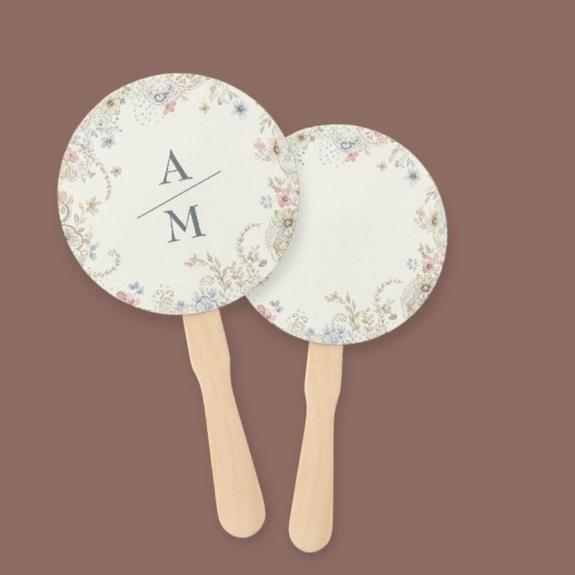 Leque Hand Fan Custom Floral with Initials - Romantic (Criador carregado)