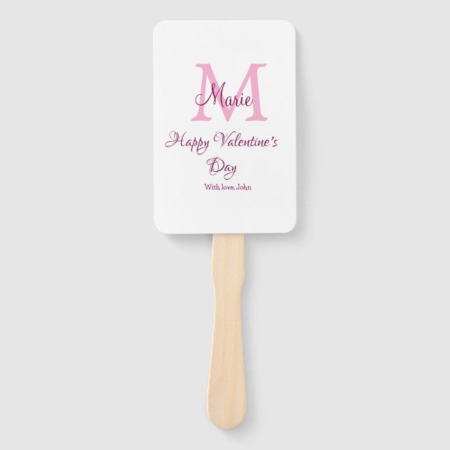 Leque Happy valentine's day monogram pink name love girl (Frente)