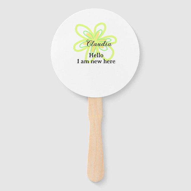 Leque Hello I am new here name yellow green flower kids (Frente)