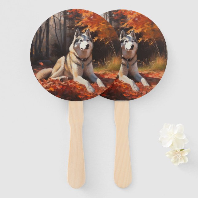 Leque Husky Siberiano na Queda das Folhas de Outono Insp (Frente e Verso)
